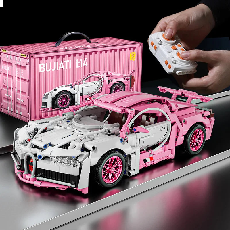 Pink RC Tech Roadster - 1:14 Scale DIY Racing Car Building Blocks