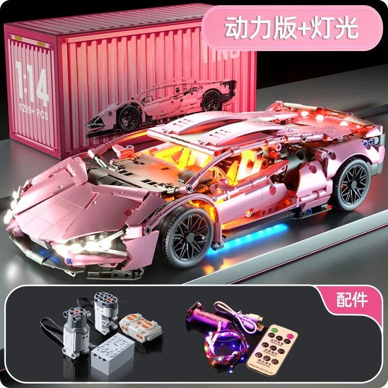 Aero-Pink 1:14 Tech Racing Car - 1299pc Building Block Set