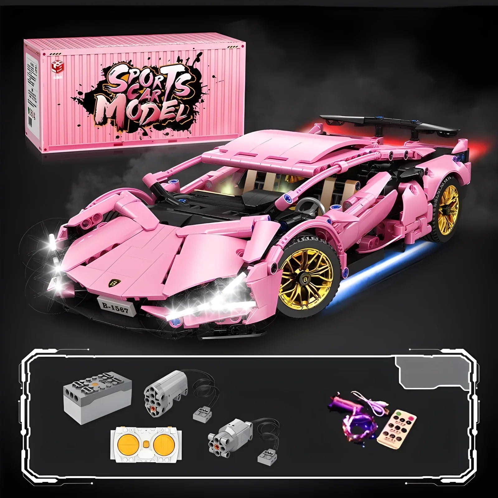 Zenith Pink 1:14 RC Sports Car - 1314pc Building Block Model