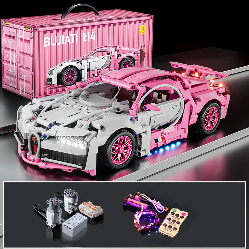 Pink RC Tech Roadster - 1:14 Scale DIY Racing Car Building Blocks
