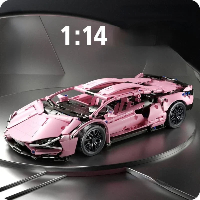 Aero-Pink 1:14 Tech Racing Car - 1299pc Building Block Set