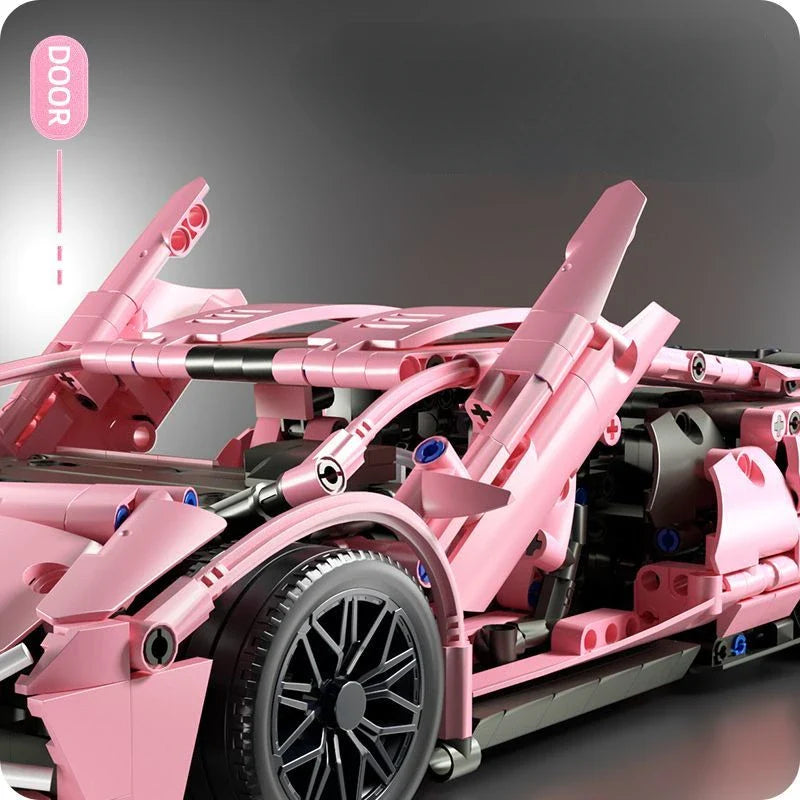 Aero-Pink 1:14 Tech Racing Car - 1299pc Building Block Set