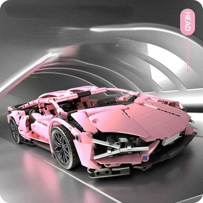 Aero-Pink 1:14 Tech Racing Car - 1299pc Building Block Set
